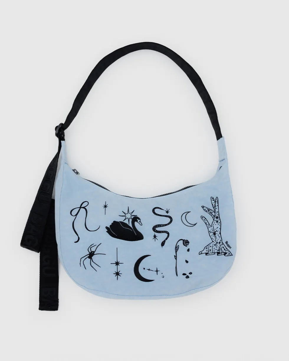 Medium Nylon Crescent Bag - Embroidered Ballet Icons