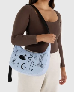Medium Nylon Crescent Bag - Embroidered Ballet Icons