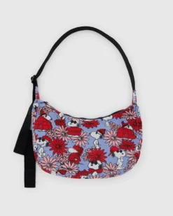 Medium Nylon Crescent Bag - Floral Snoopy