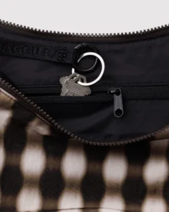 Medium Nylon Crescent Bag w/ Key Leash - Blurred Gingham Brown