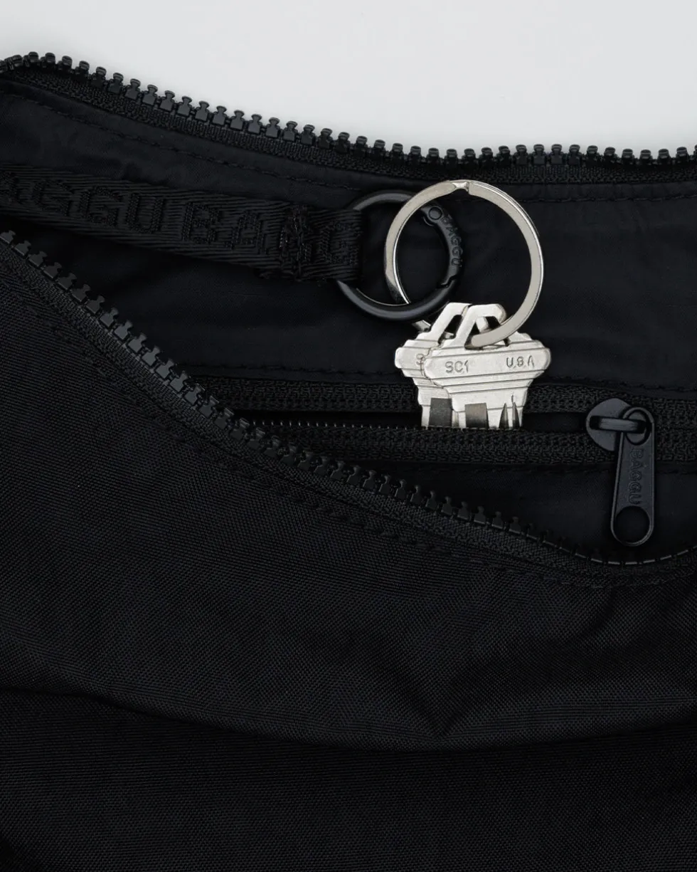Medium Nylon Crescent Bag w/ Key Leash - Black