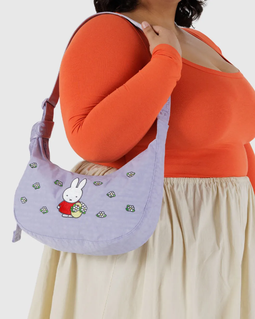 Medium Nylon Crescent Bag w/ Key Leash - Embroidered Miffy