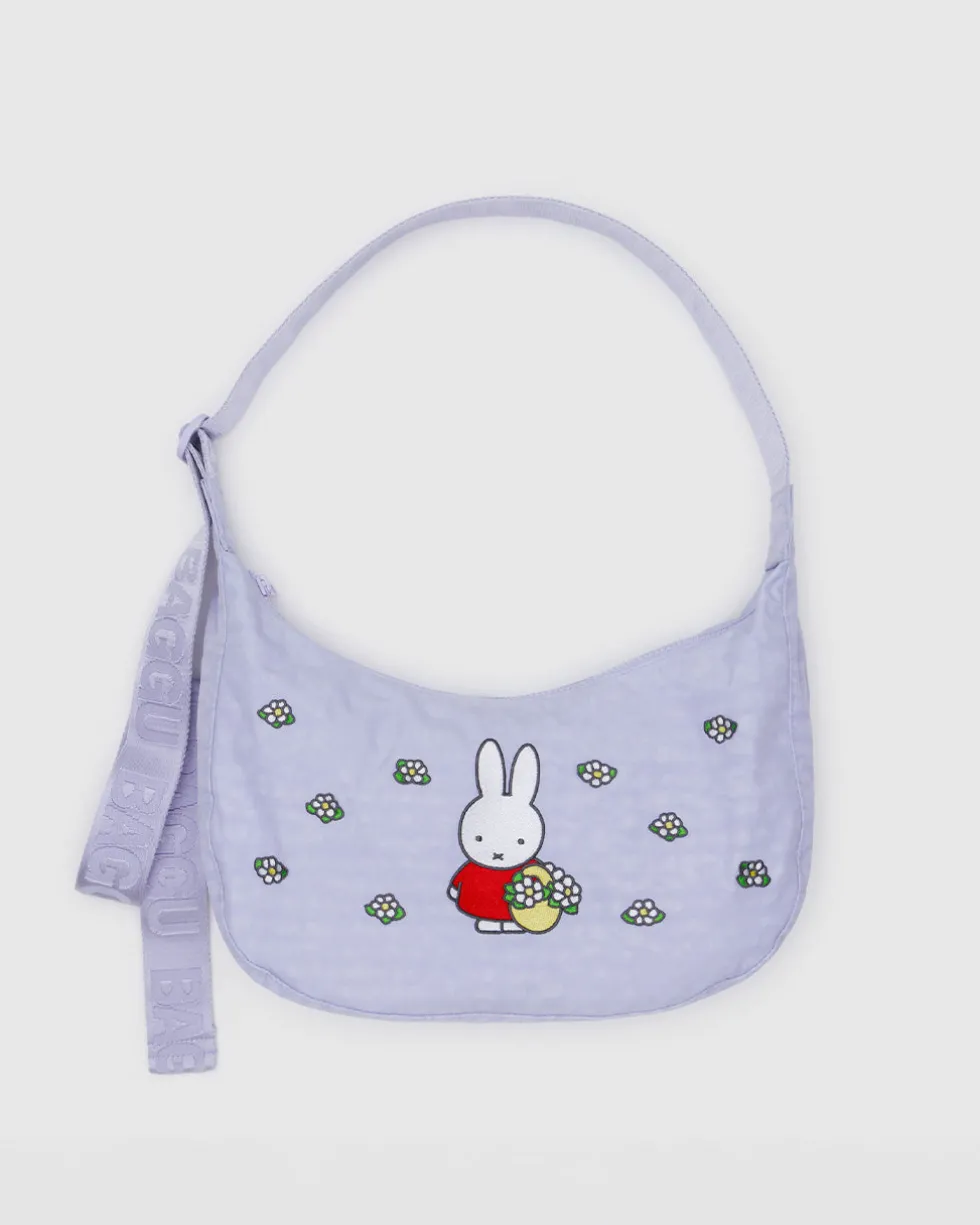 Medium Nylon Crescent Bag w/ Key Leash - Embroidered Miffy
