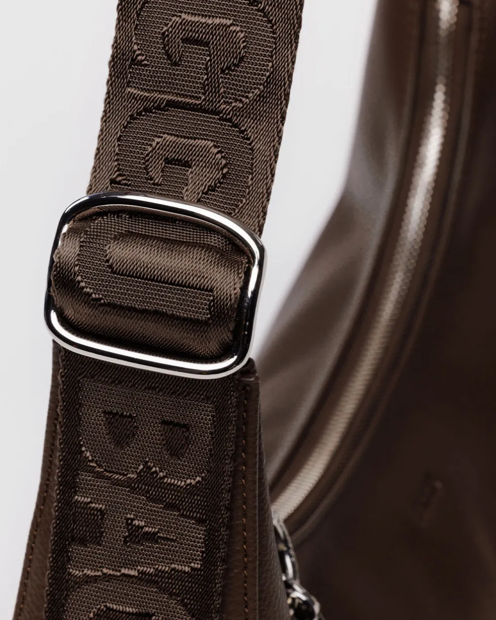 Medium Recycled Leather Crescent Bag - Brown
