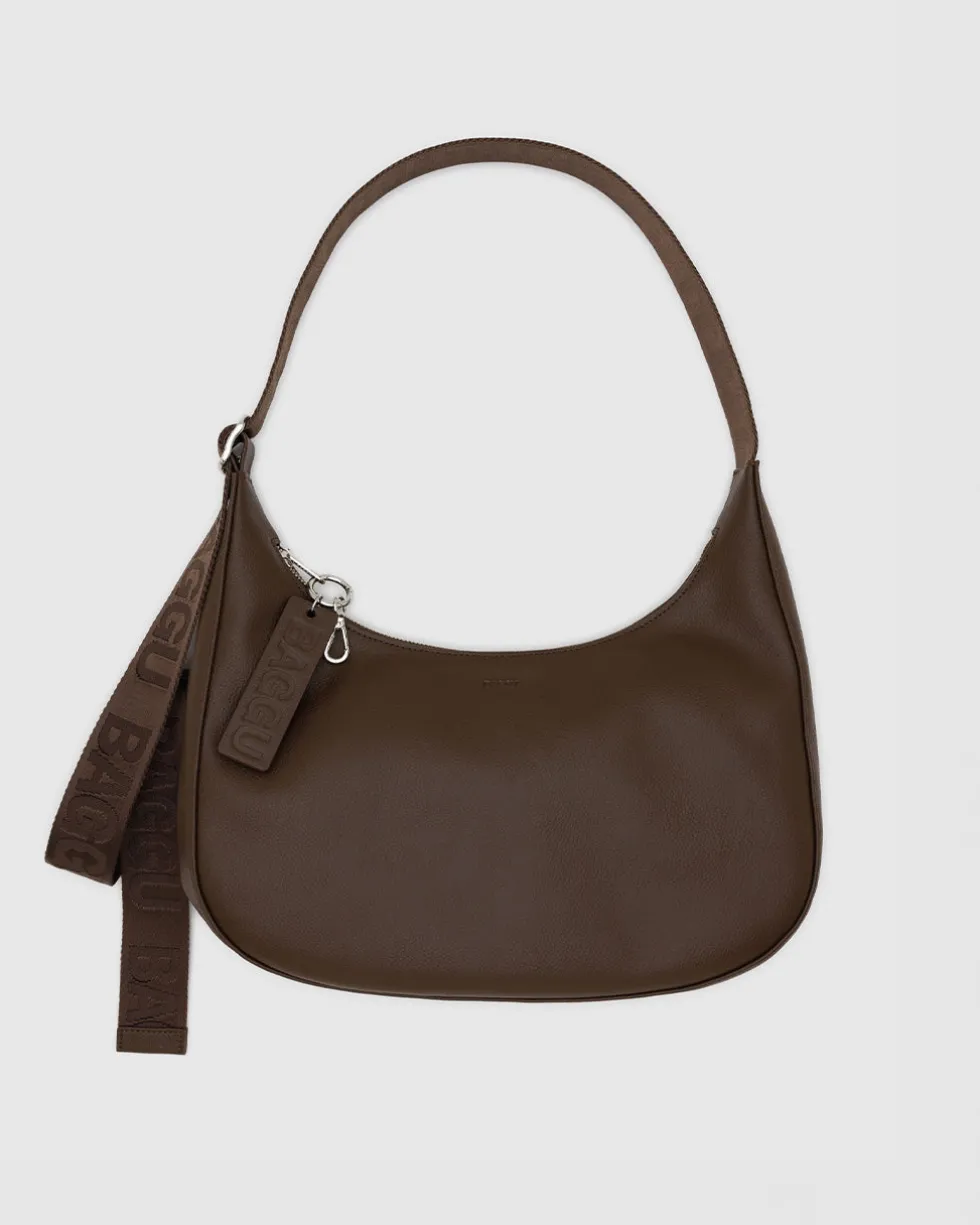 Medium Recycled Leather Crescent Bag - Brown