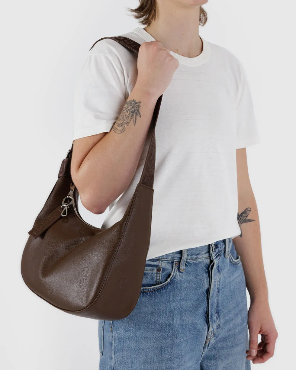 Medium Recycled Leather Crescent Bag - Brown