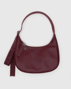 Medium Recycled Leather Crescent Bag - Mahogany