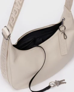 Medium Recycled Leather Crescent Bag - Stone