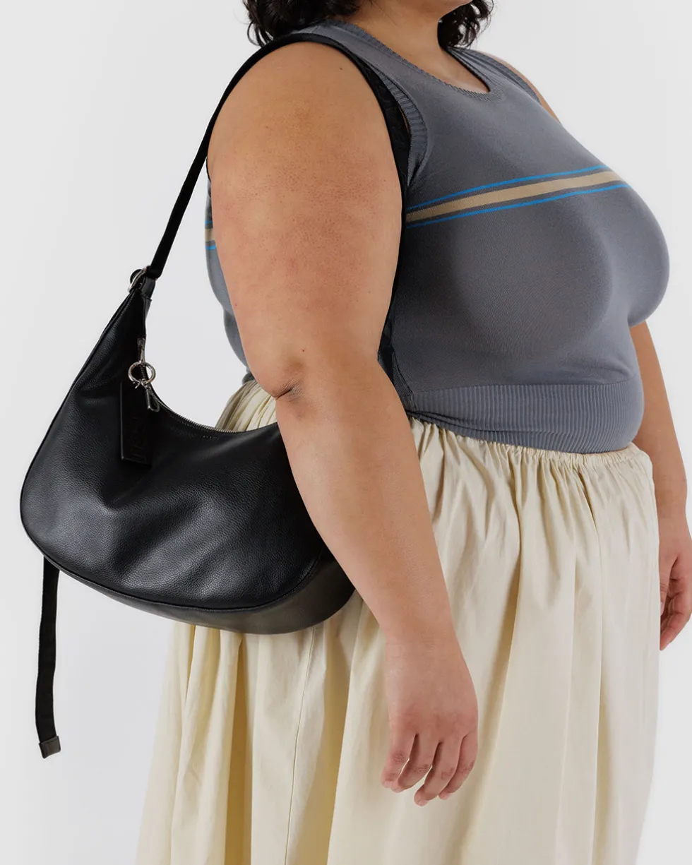 Medium Recycled Leather Crescent Bag - Black