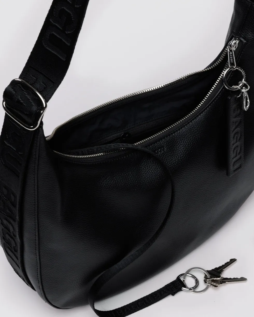Medium Recycled Leather Crescent Bag - Black