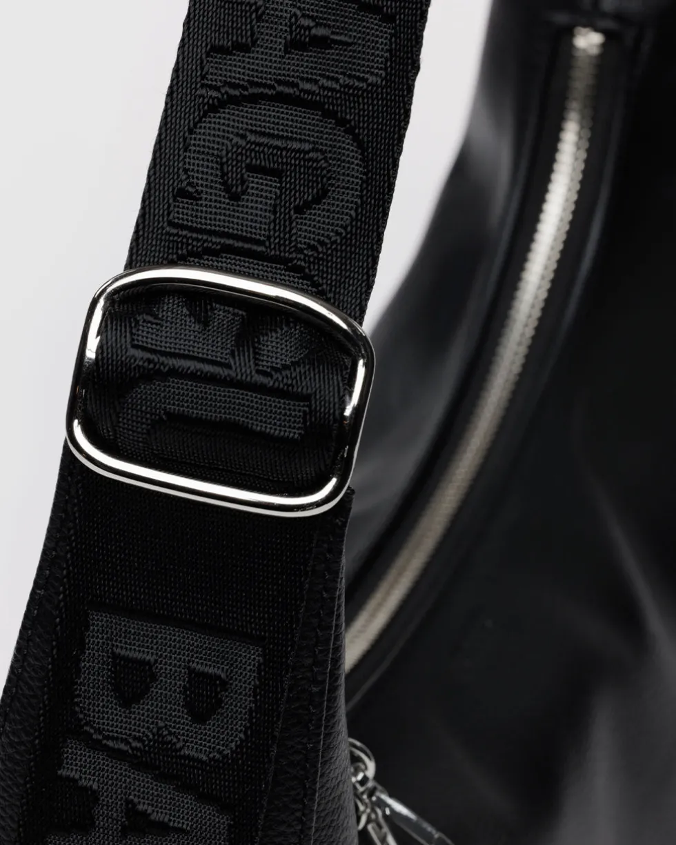 Medium Recycled Leather Crescent Bag - Black