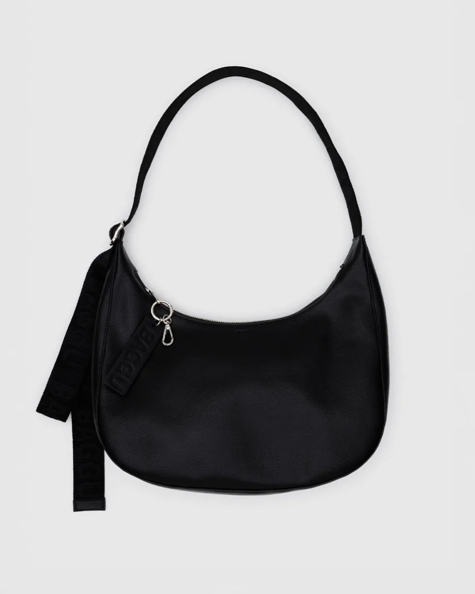 Medium Recycled Leather Crescent Bag - Black
