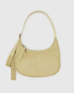 Medium Recycled Leather Crescent Bag - Straw