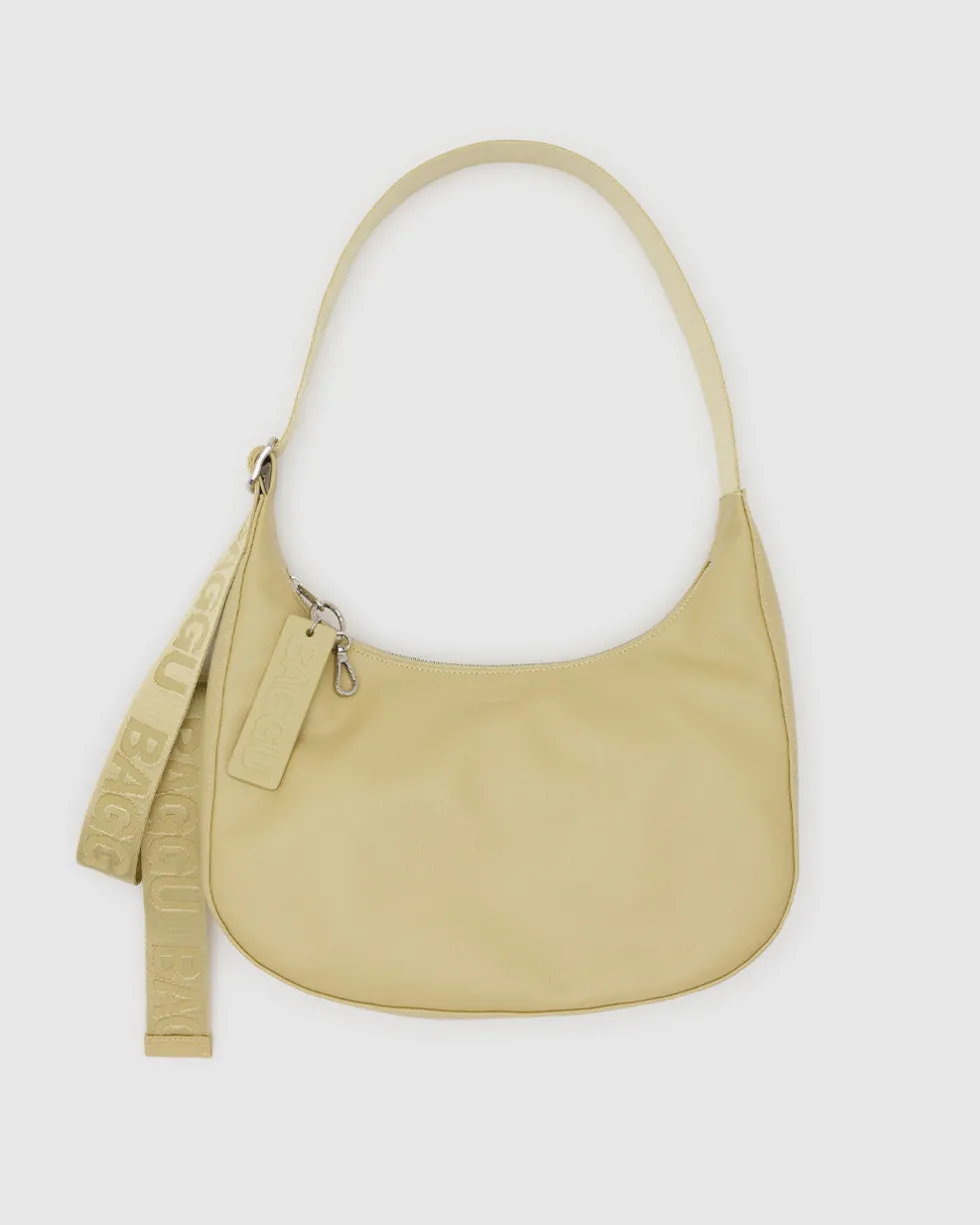 Medium Recycled Leather Crescent Bag - Straw