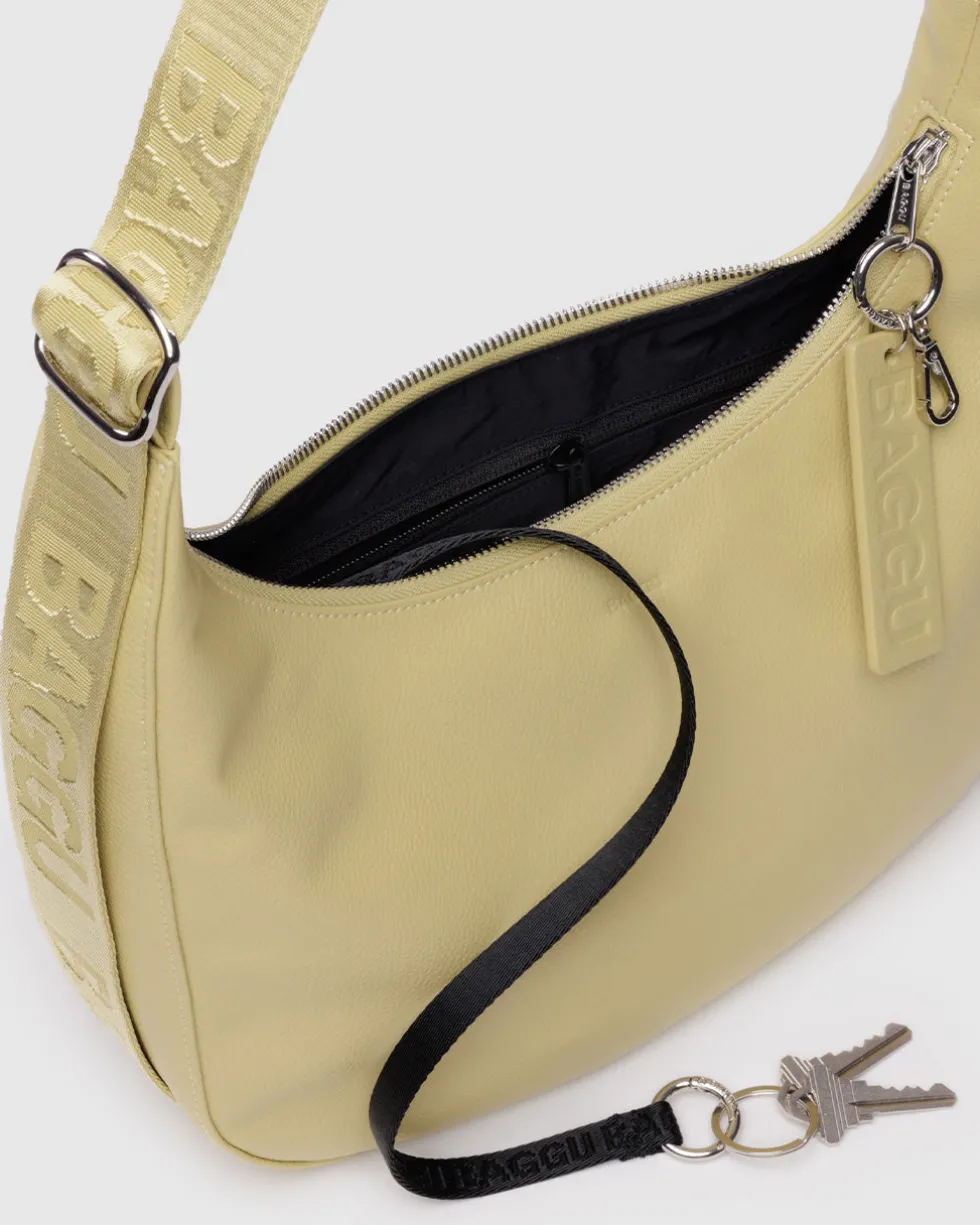 Medium Recycled Leather Crescent Bag - Straw