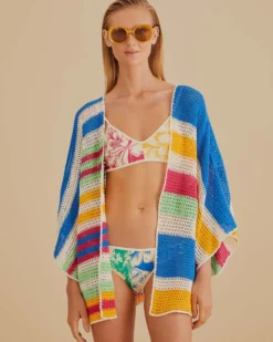 Mixed Stripes Crochet Kimono