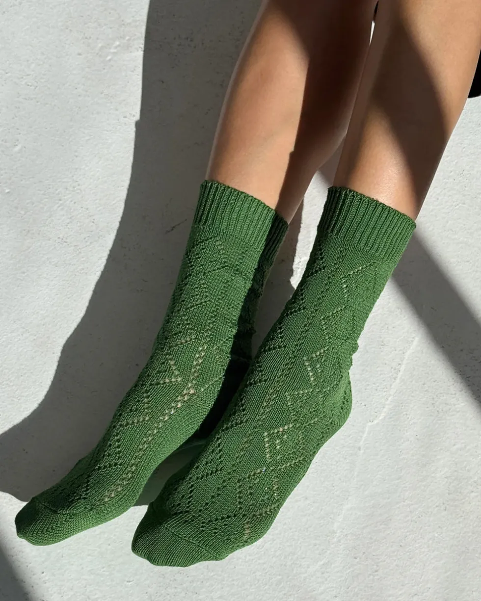 Modal Eyelet Socks - Palm Green