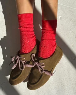 Modal Eyelet Socks - Poppy Red