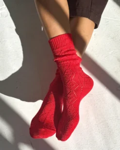 Modal Eyelet Socks - Poppy Red
