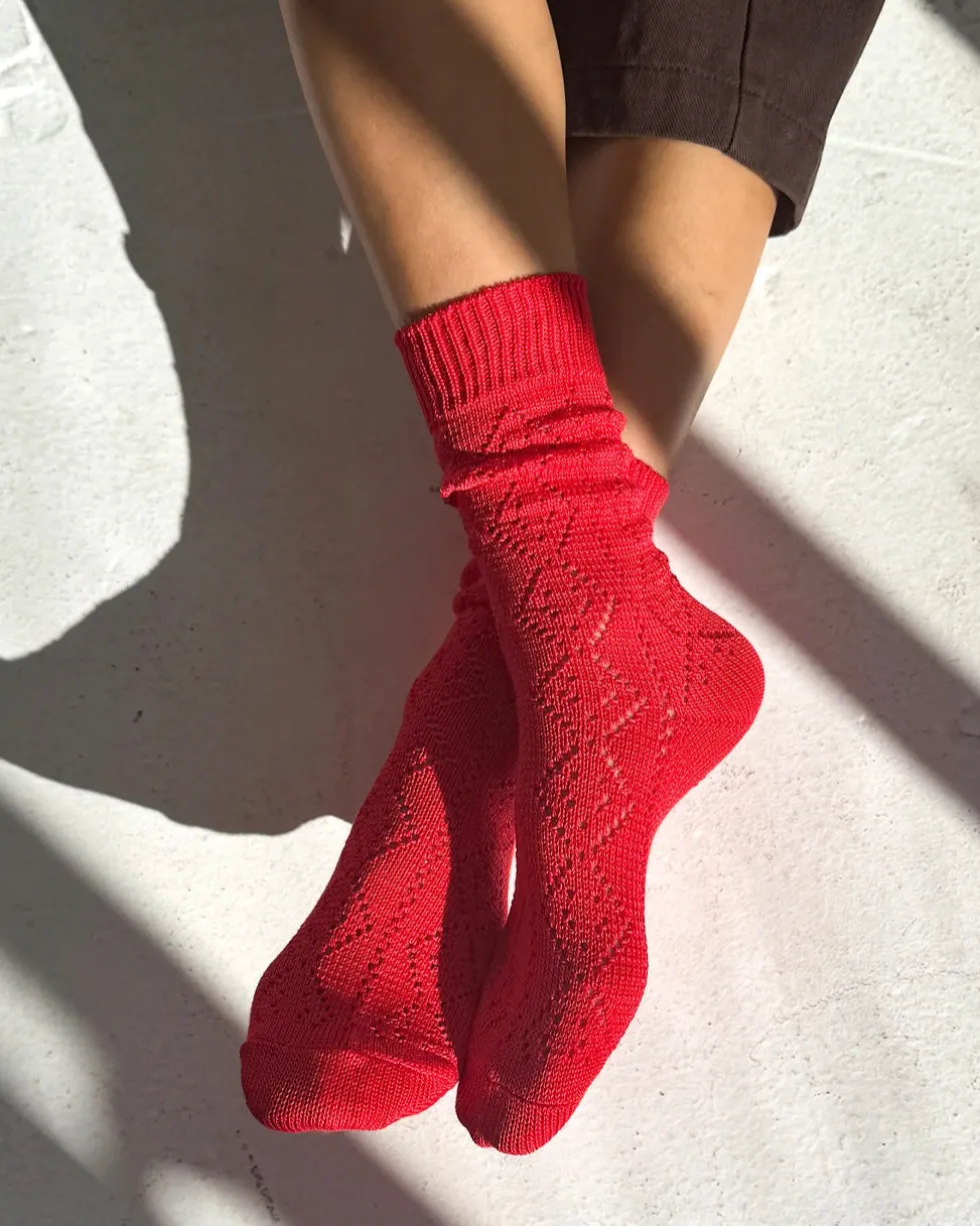 Modal Eyelet Socks - Poppy Red