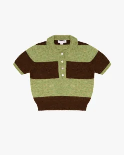 Molly Polo Sweater - Mocha + Pistachio Stripe