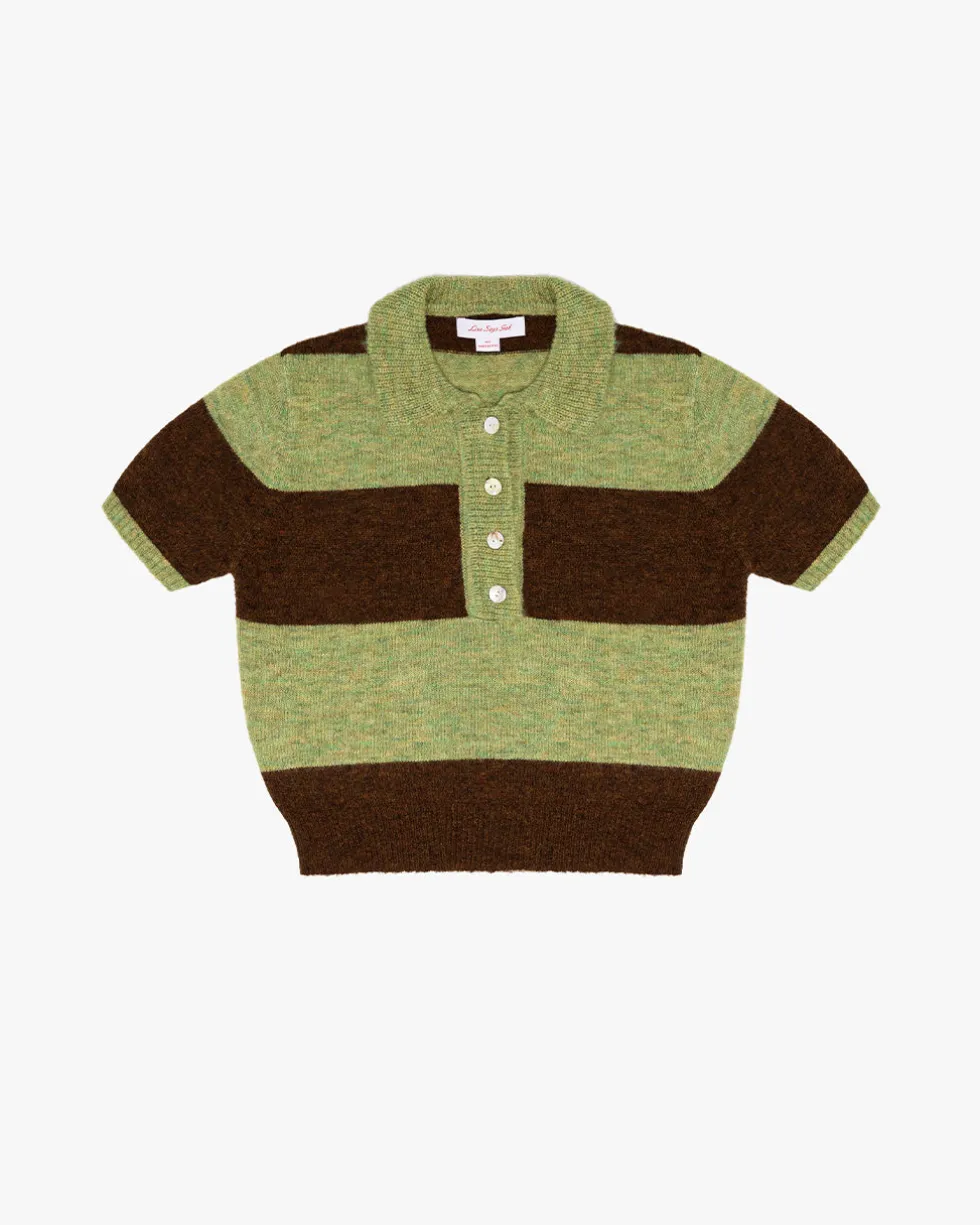 Molly Polo Sweater - Mocha + Pistachio Stripe