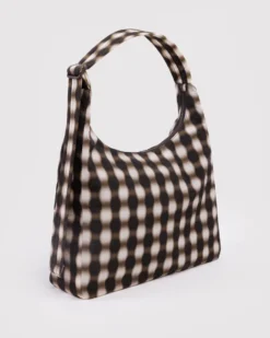 Nylon Shoulder Bag - Blurred Gingham Brown