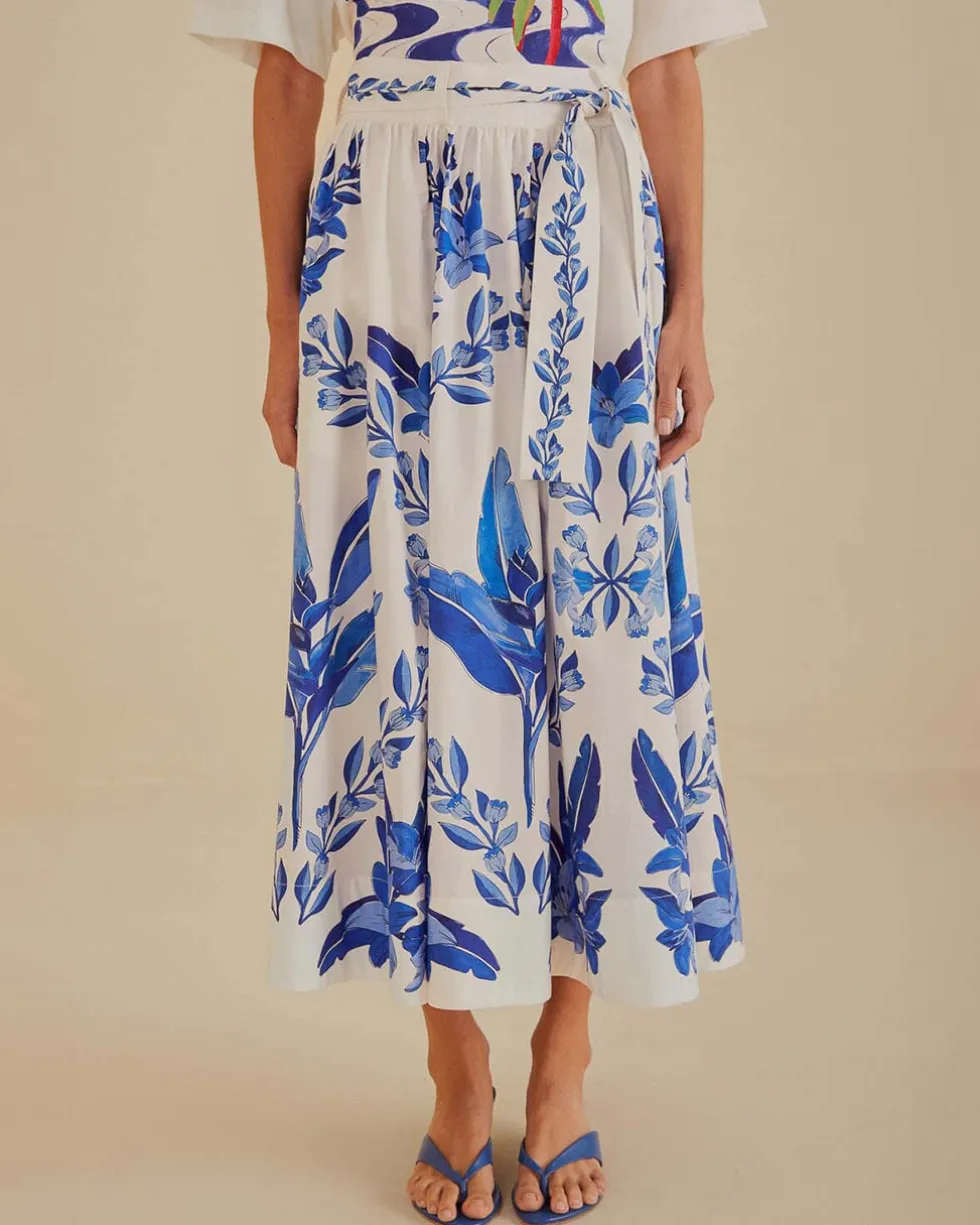 Off-White Blue Yard Organic Cotton Midi Skirt
