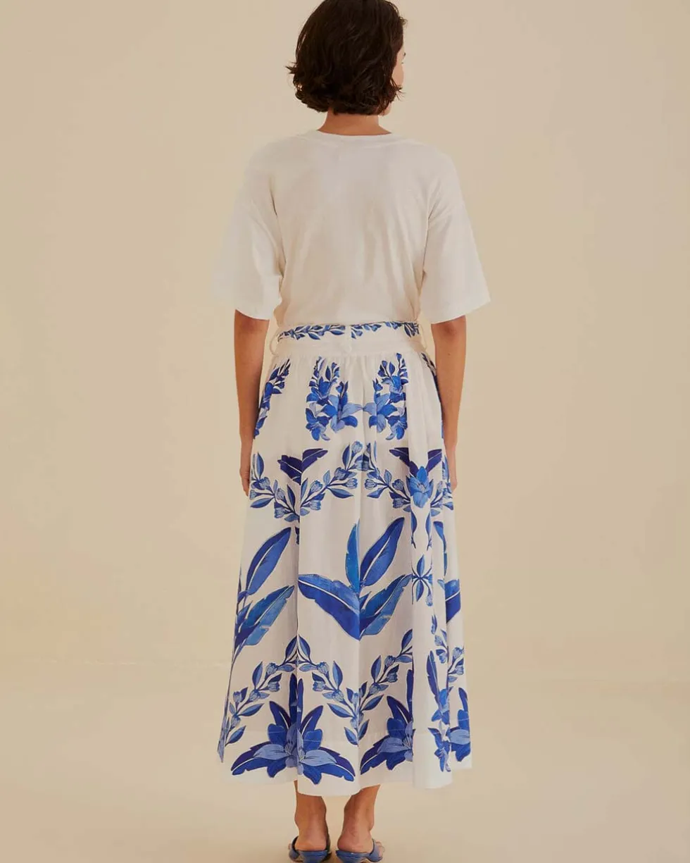 Off-White Blue Yard Organic Cotton Midi Skirt