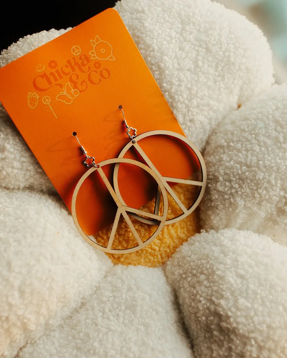 Peace Sign Wood Earrings