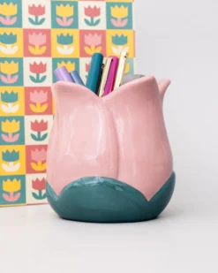 Pink Tulip Ceramic Pencil Cup