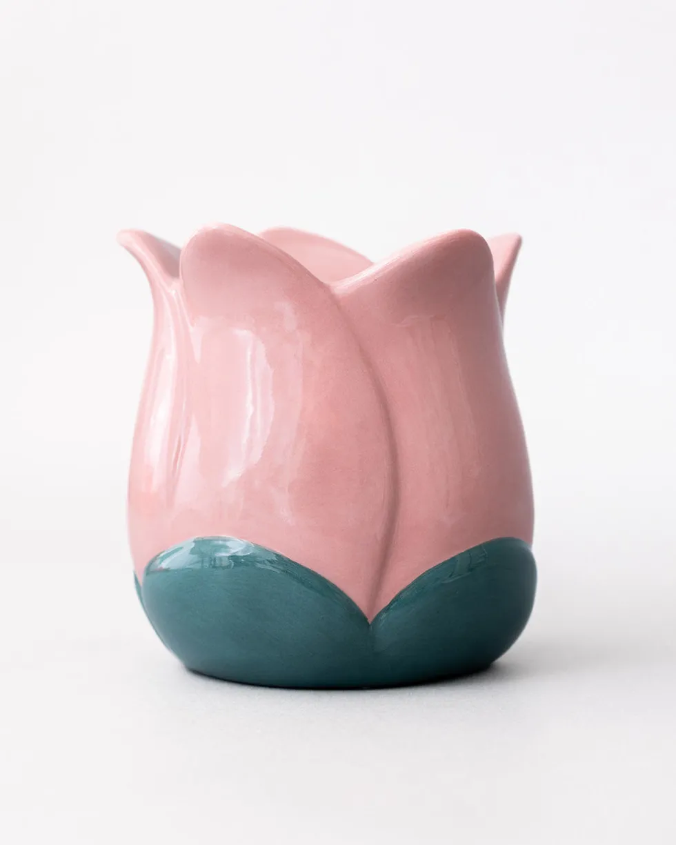 Pink Tulip Ceramic Pencil Cup