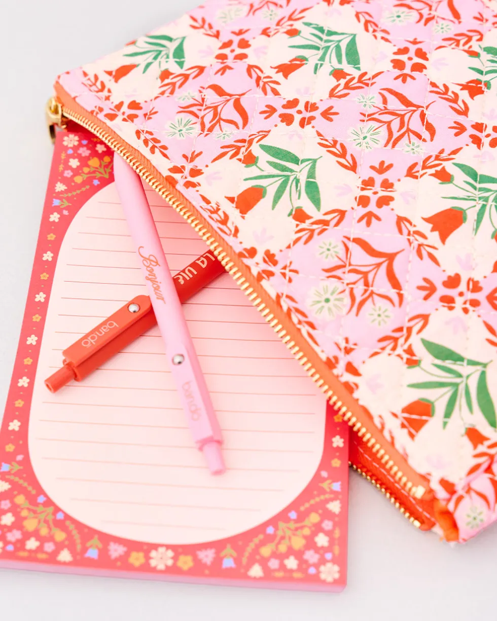 Quilted Pouch - Pink Tile Floral