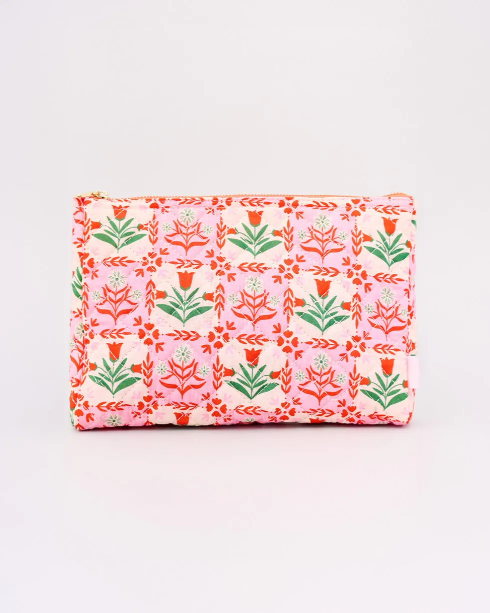 Quilted Pouch - Pink Tile Floral