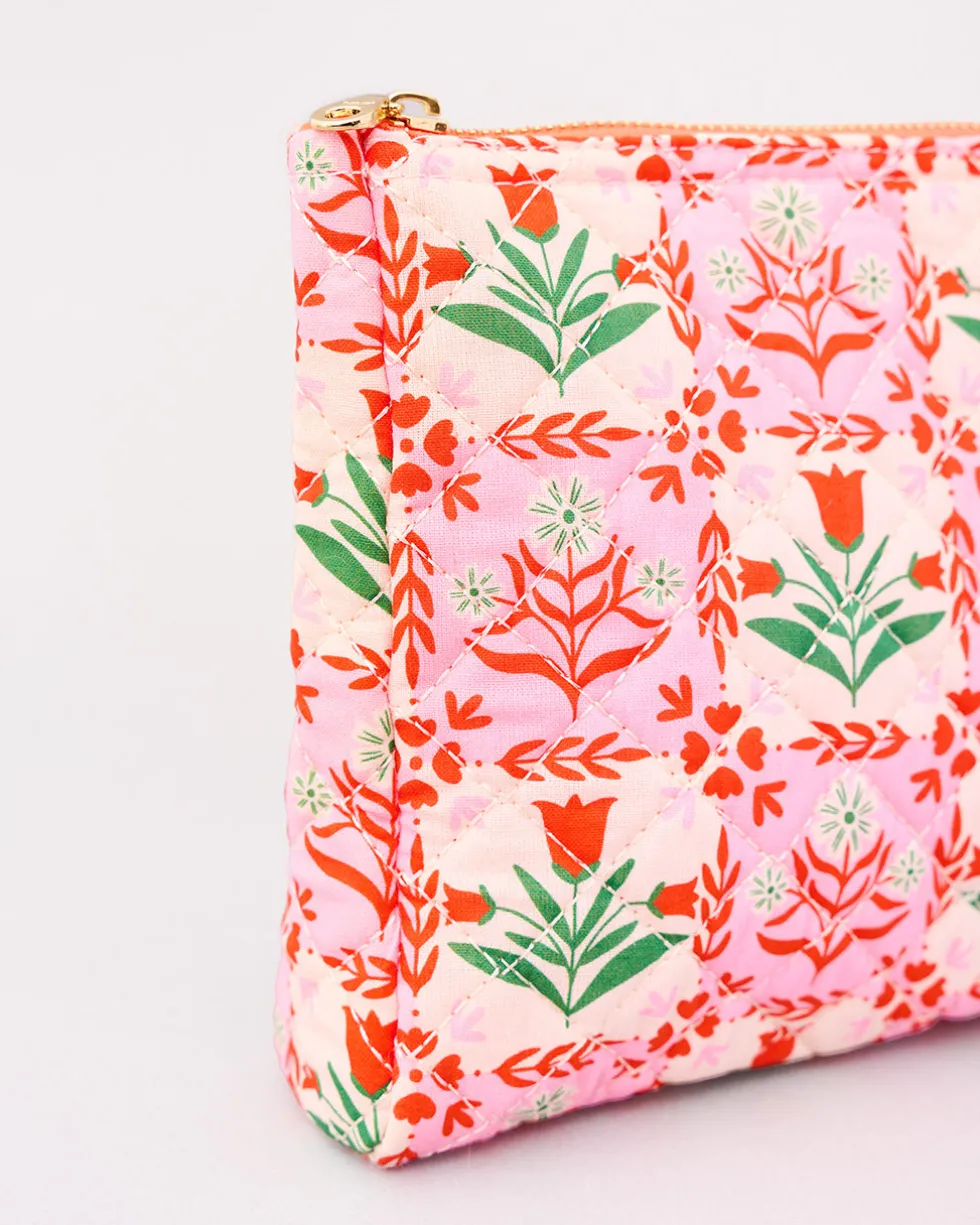 Quilted Pouch - Pink Tile Floral