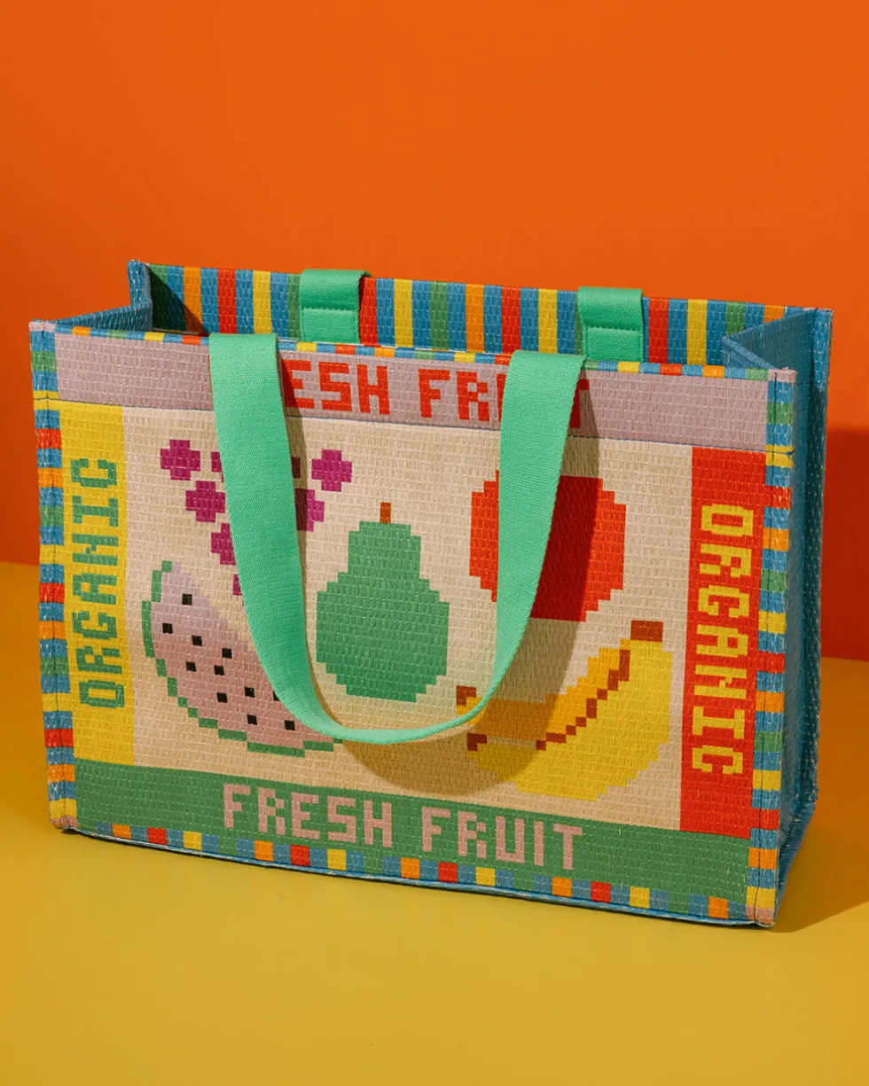Rattan Market Bag - Fruit Tiles