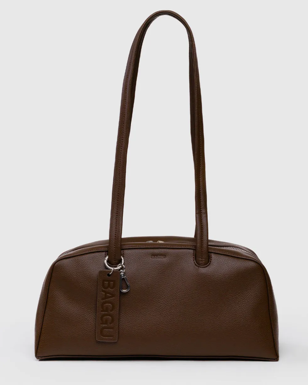 Recycled Leather Bowler Bag - Brown