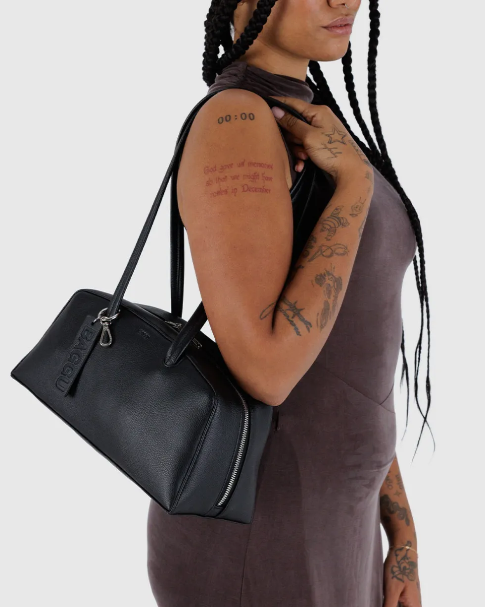 Recycled Leather Bowler Bag - Black
