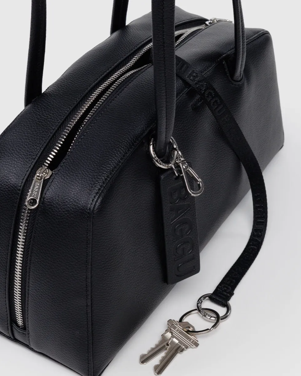 Recycled Leather Bowler Bag - Black