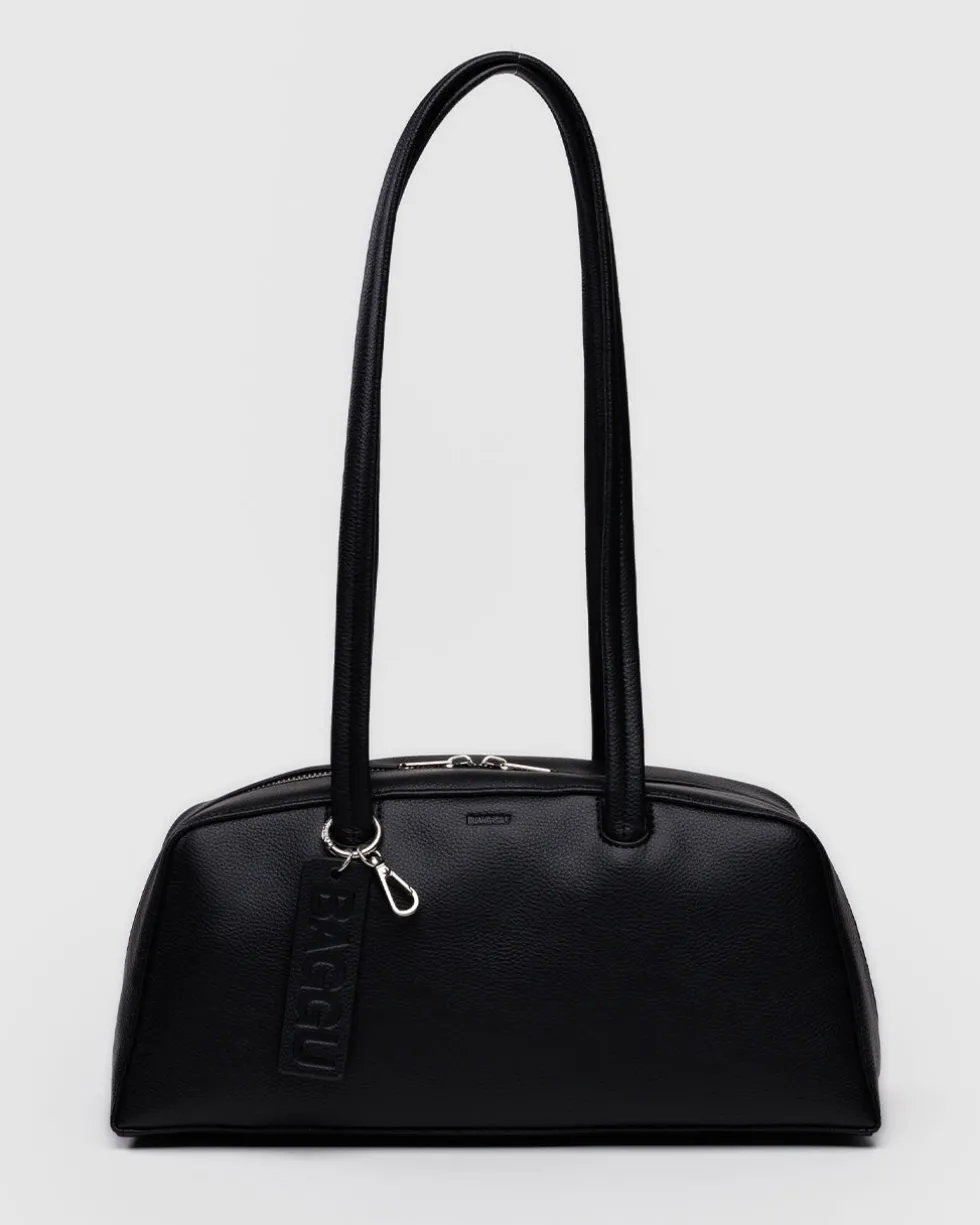 Recycled Leather Bowler Bag - Black