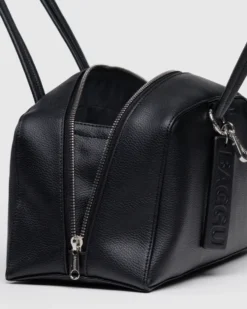 Recycled Leather Bowler Bag - Black