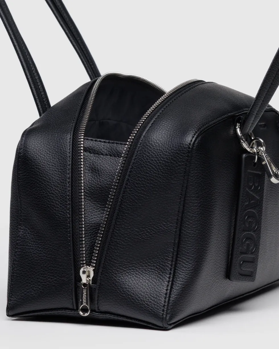 Recycled Leather Bowler Bag - Black