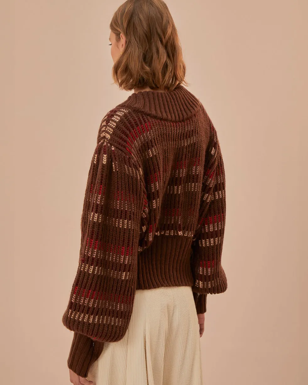 Red Colorful Stripe Knit Cardigan