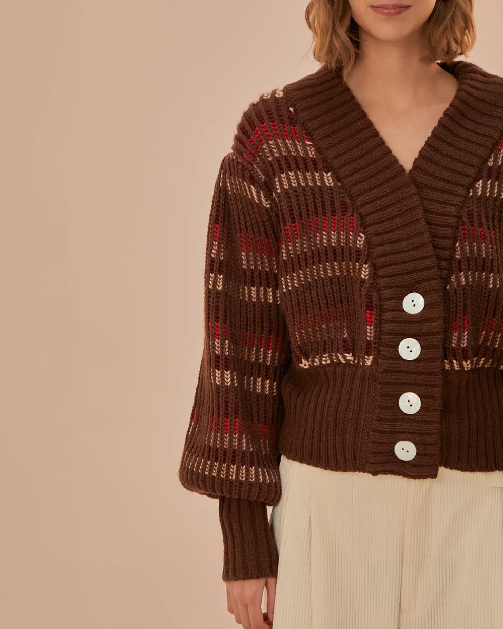 Red Colorful Stripe Knit Cardigan