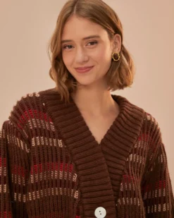 Red Colorful Stripe Knit Cardigan