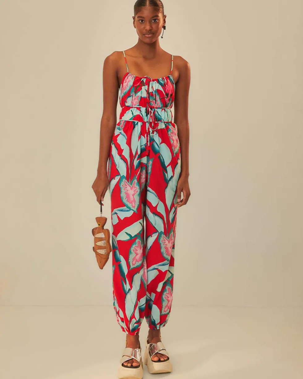Red Summer Foliage Organic Cotton Jumpsuit