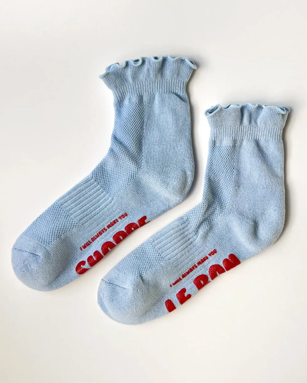 Ruffled Hugger Crew Socks - Periwinkle