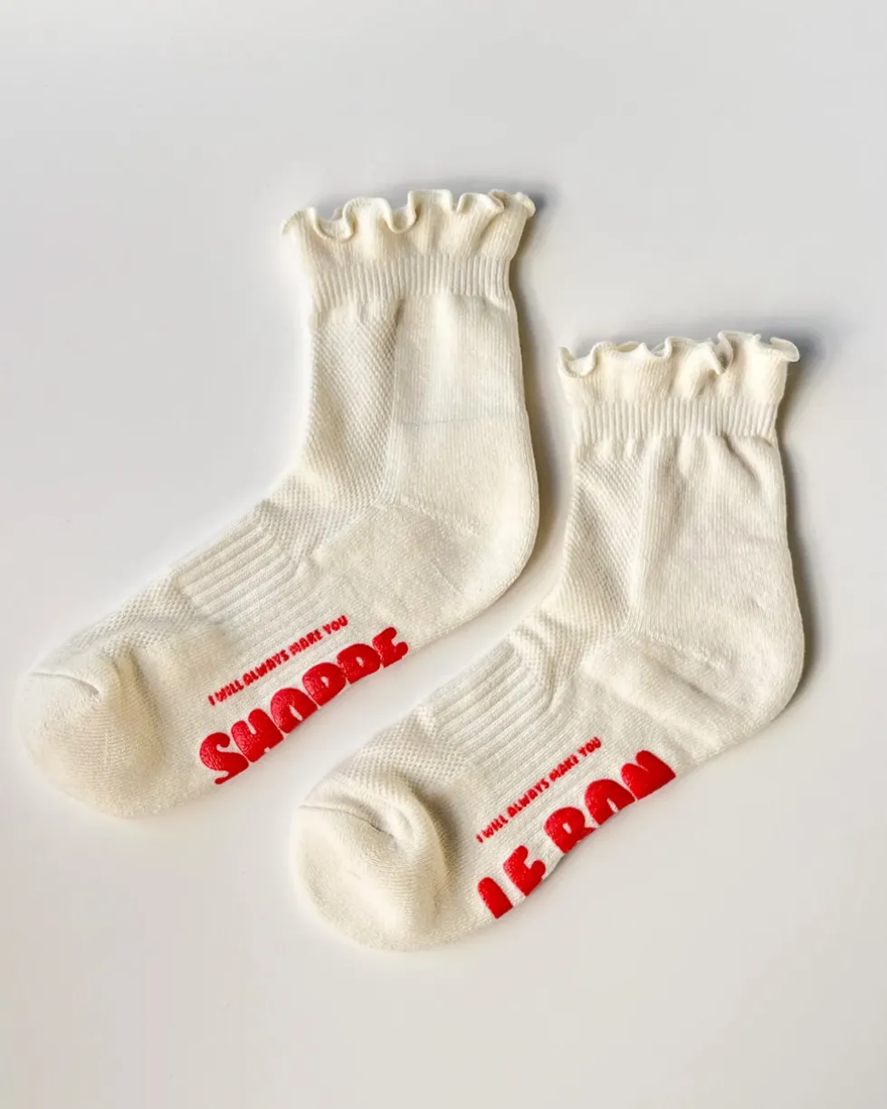 Ruffled Hugger Crew Socks - Vanilla
