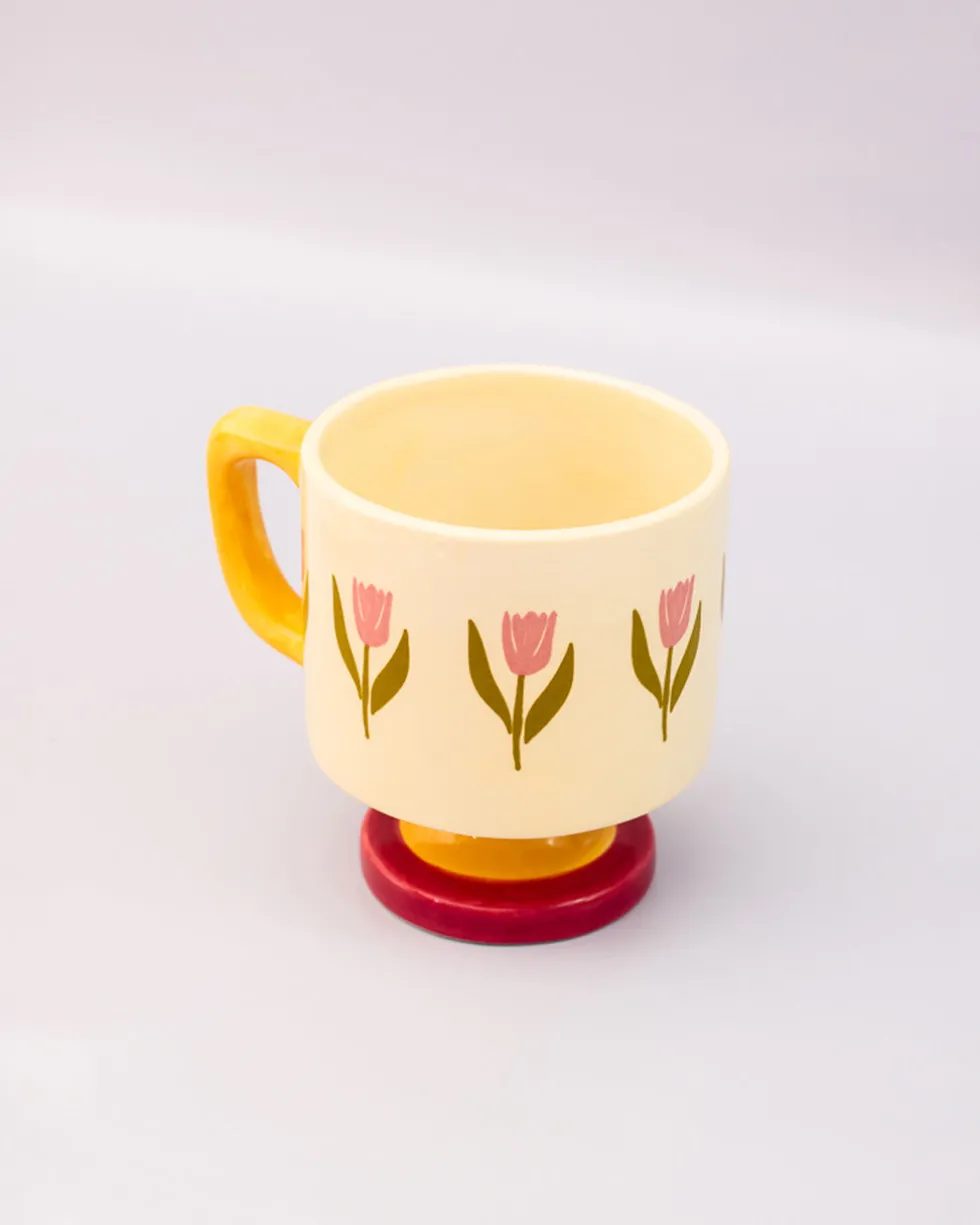 Short Ceramic Mug - Tulips