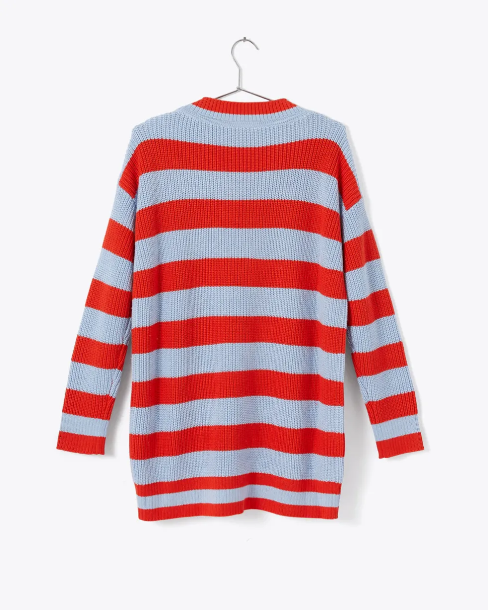 Slouchy Cardigan - Red/Blue Stripe